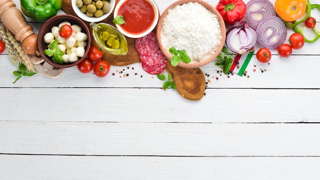 Assortment of fresh ingredients on a wooden table